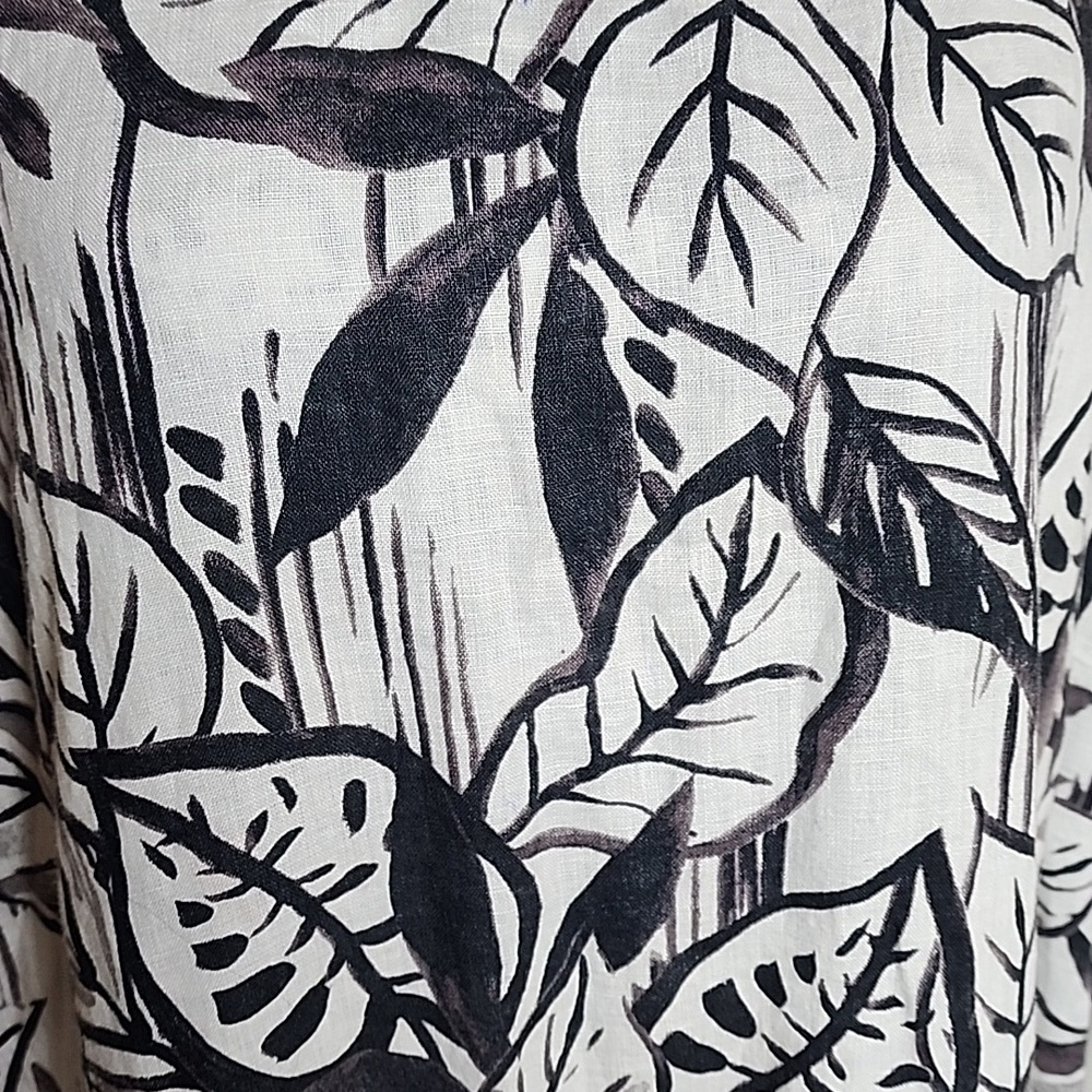 Tahari 100% Linen Black & White Leaf Print Dress Size 3X - Picture 6 of 10